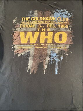 The‎ Who Goldhawk Club 1965 Graphic Band T Shirt Black Union Jack Mens L